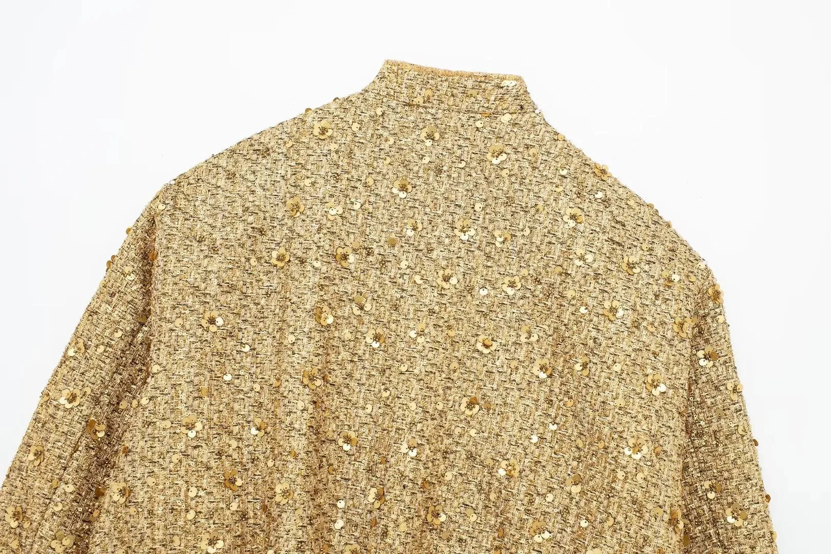 Syrvace Fashion Shiny Sequin Jacket Y2k Gold Color Stand Collar